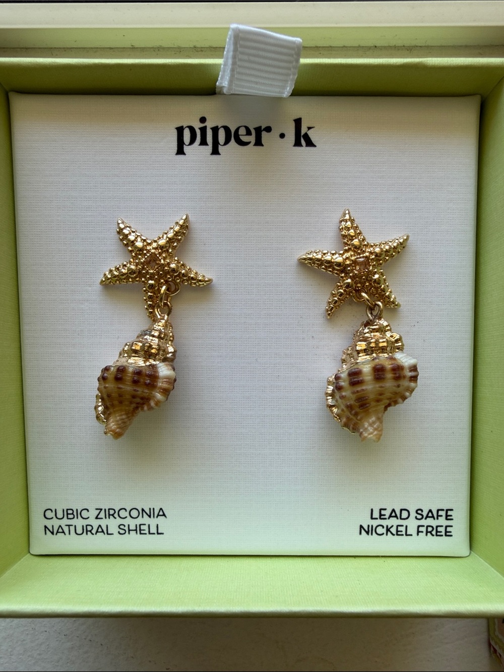 piper·k Gold Starfish and Shell Drop Earrings - Gold